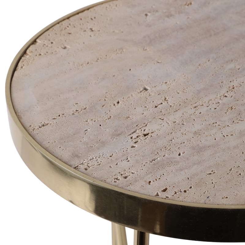 Stone Metal Side Table Round Top Slim Base Home Decor - 22" White - 21.75"