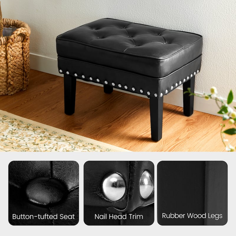 Glitzhome Set of 2 22"W Leatherette Button-tufted Foot Stools Ottomans
