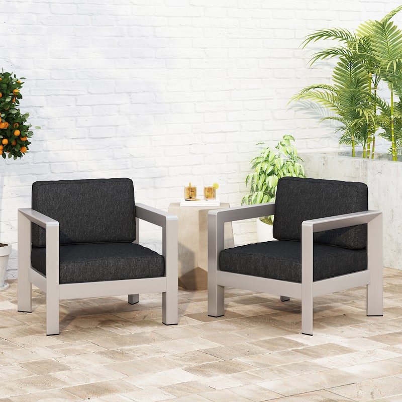 Aviara Outdoor Aluminum Club Chairs (Set of 2) by Christopher Knight Home - silver + grey cushion