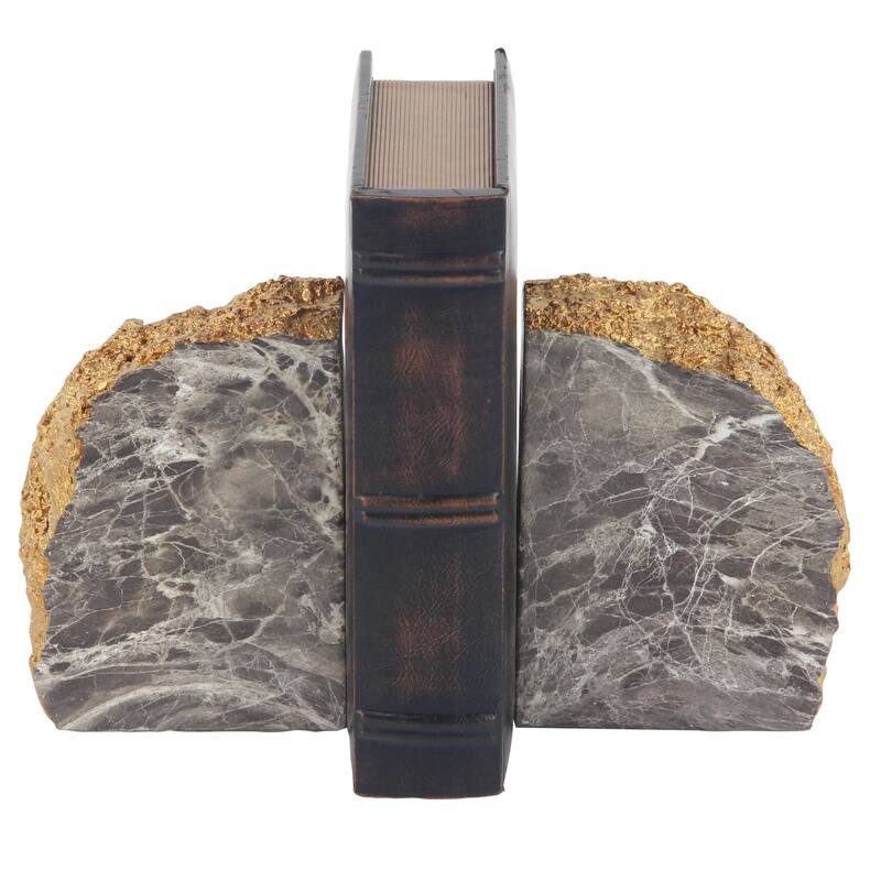Polystone Geode Decorative Bookends with Gold Detailing - Set of 2 Gray - CosmoLiving by Cosmopolitan - Gray