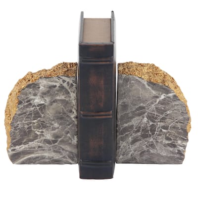 Polystone Geode Decorative Bookends with Gold Detailing - Set of 2 Gray - CosmoLiving by Cosmopolitan