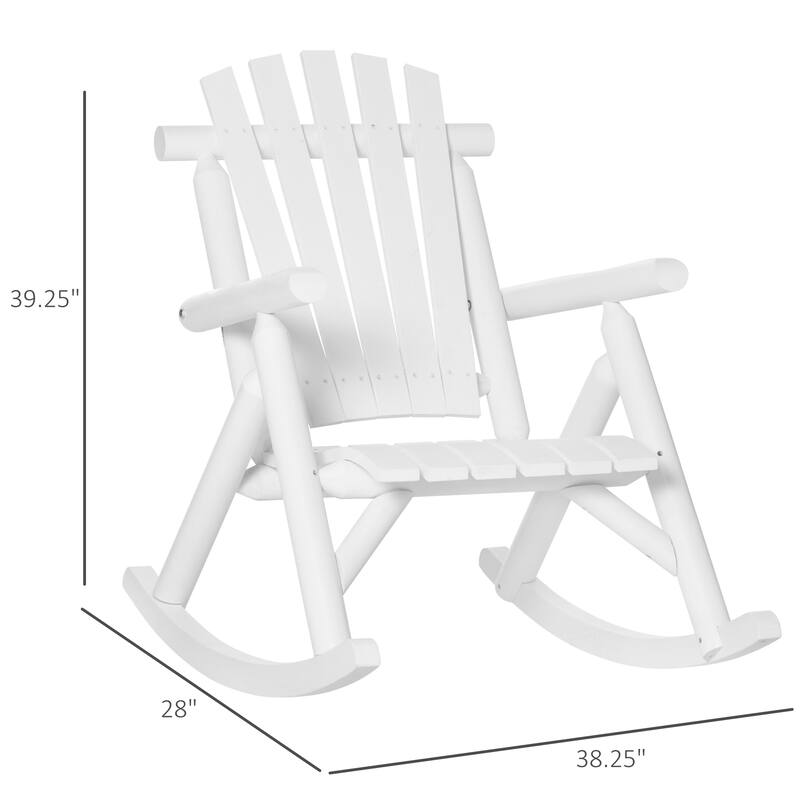 Outsunny Outdoor Rustic Adirondack Rocking Chair, Fir Wood Log Slatted Design Patio Rocker for Porch Garden Lounging