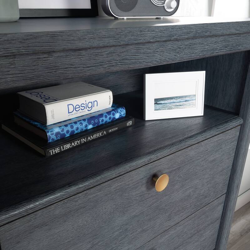 Wood Modern Chest with 4-Drawer and Open Shelf, Blue