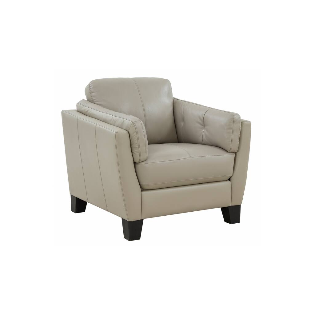 Porter Designs Bergamo Mid-Century Modern Genuine Leather Side Chair, Cream