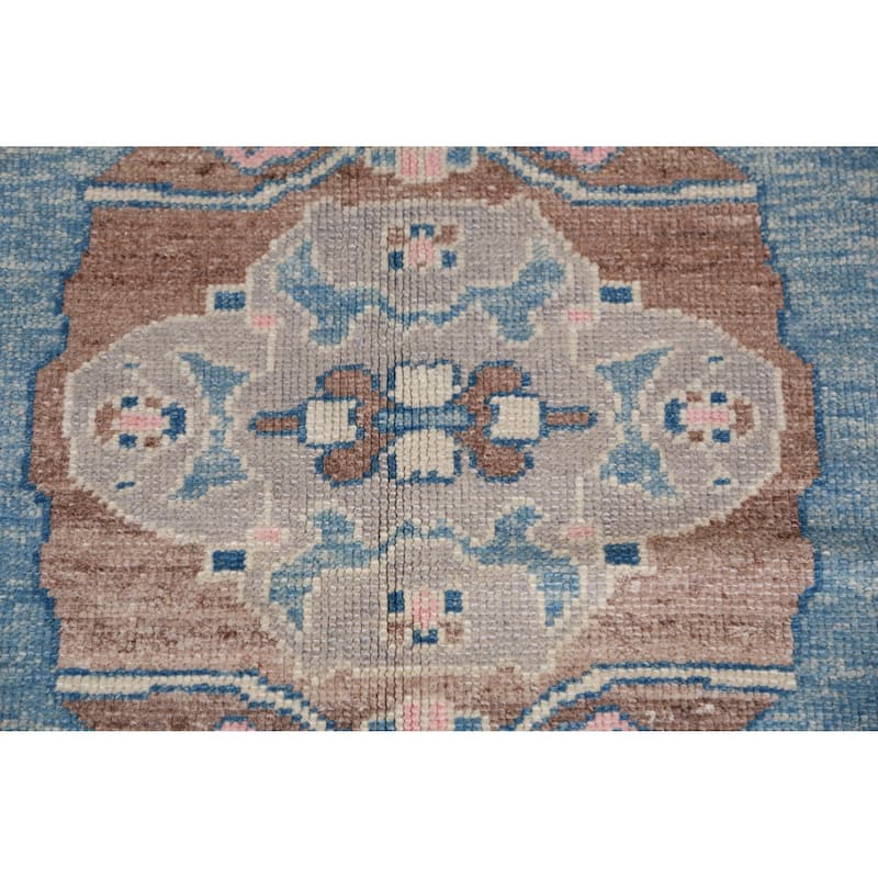 Hand Knotted Oriental 100% Wool Carpet Transitional Geometric Navy Blue & Blues Oushak Area Rug - 12' 1'' X 9' 5''