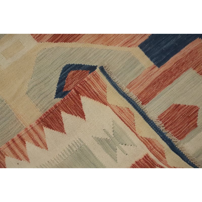 Hand Woven Southwestern Wool Blue Geometric Area Rug - 13' 0'' X 9' 9''