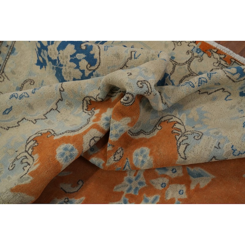 Hand Knotted Oriental 100% Wool Carpet Traditional Floral Oranges & Rust Kerman Area Rug - 12' 10'' X 9' 8''