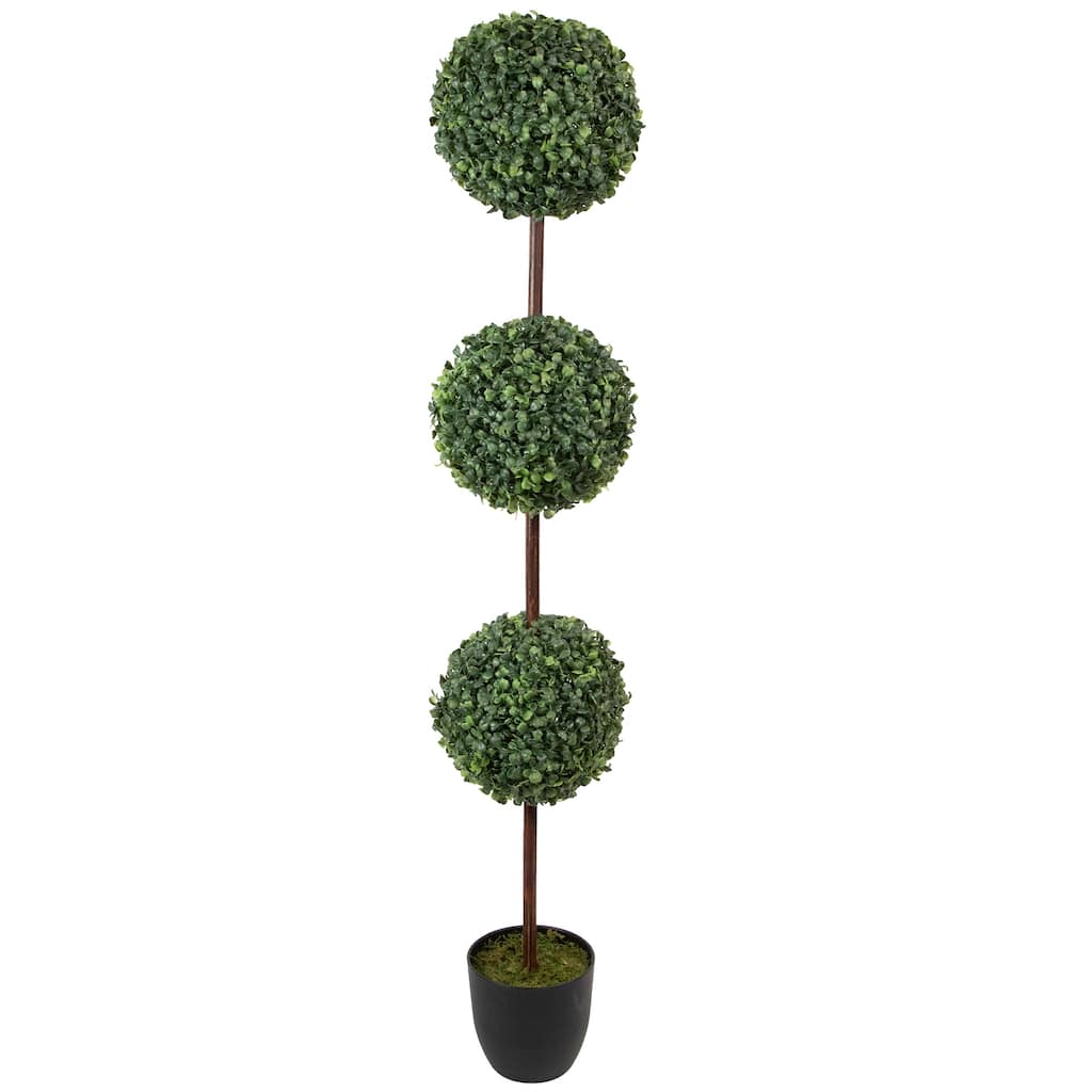 4' Artificial Two-Tone Boxwood Triple Ball Topiary Tree with Round Pot Unlit - 7.5
