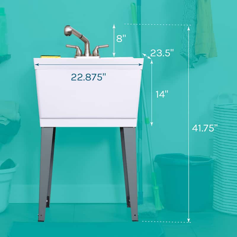 TEHILA 19-Gallon Utility Sink Laundry Tub with Stainless Finish Pull-Out Faucet