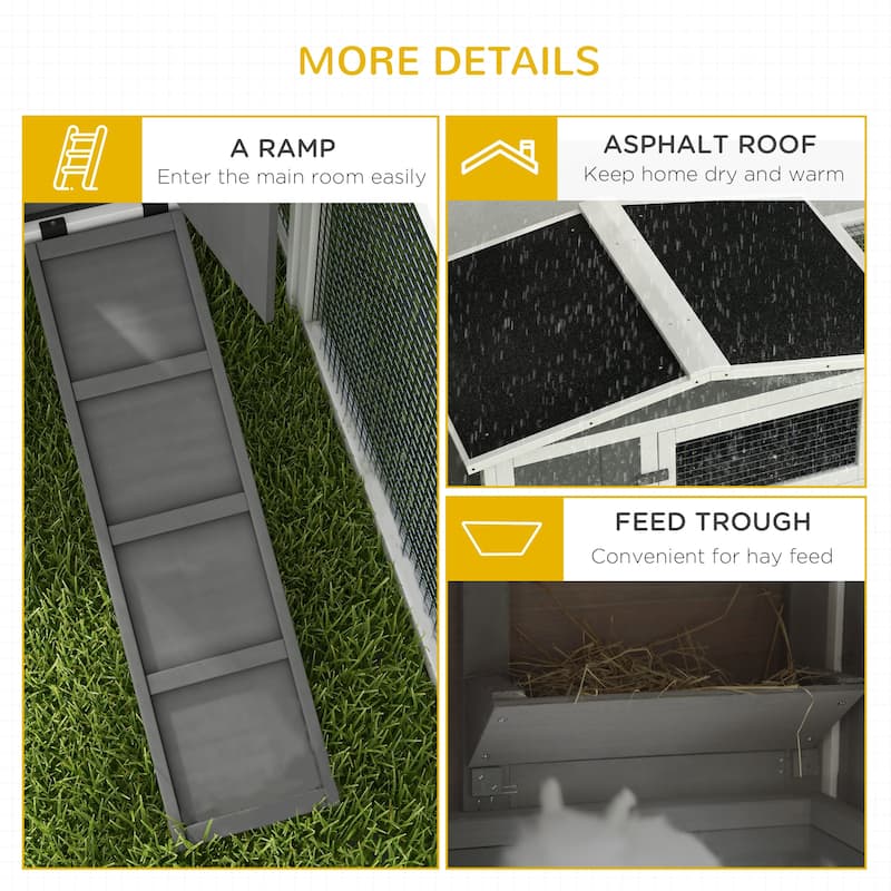 Outdoor Bunny Hutch with Waterproof Roof and Large Run Ramp Feeding Trough for 1-2 Small Animal - 61.5"L x 22.75"W x 26.75"H