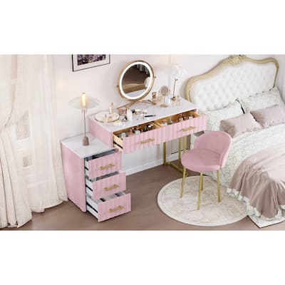 Velvet Upholstered Vanity Desk with Chair, with Left/Right Adjustable Storage