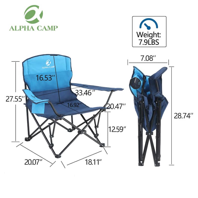 Portable Camping Quad Folding Chair Heavy Duty Support 300 LBS Oversized Steel Frame Collapsible Chair