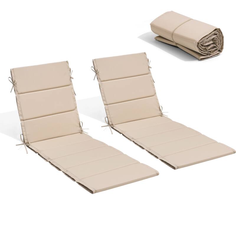 Outdoor Chaise Lounge Chair Cushion Patio Sun Lounger Cushion Sunbed Seating Pad - 2-Piece - Beige, Fits 71"-72" chaise