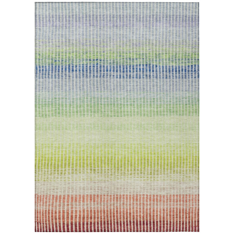 Machine Washable Indoor/ Outdoor Contemporary Stripes Chantille Rug