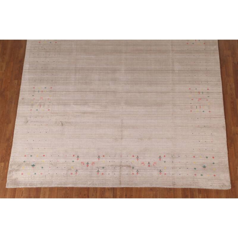 Beige Gabbeh Area Rug Hand-Knotted Wool Carpet - 7'9" x 9'8"