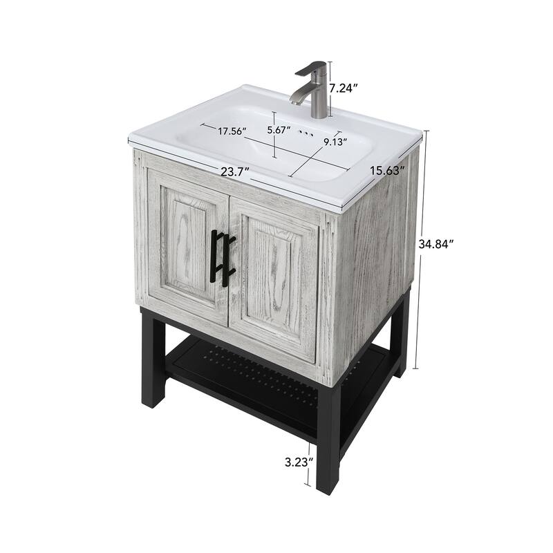 Roomfitters 24" Bathroom Vanity with Sink, Freestanding Storage Cabinet with 2 Doors and Open Shelf