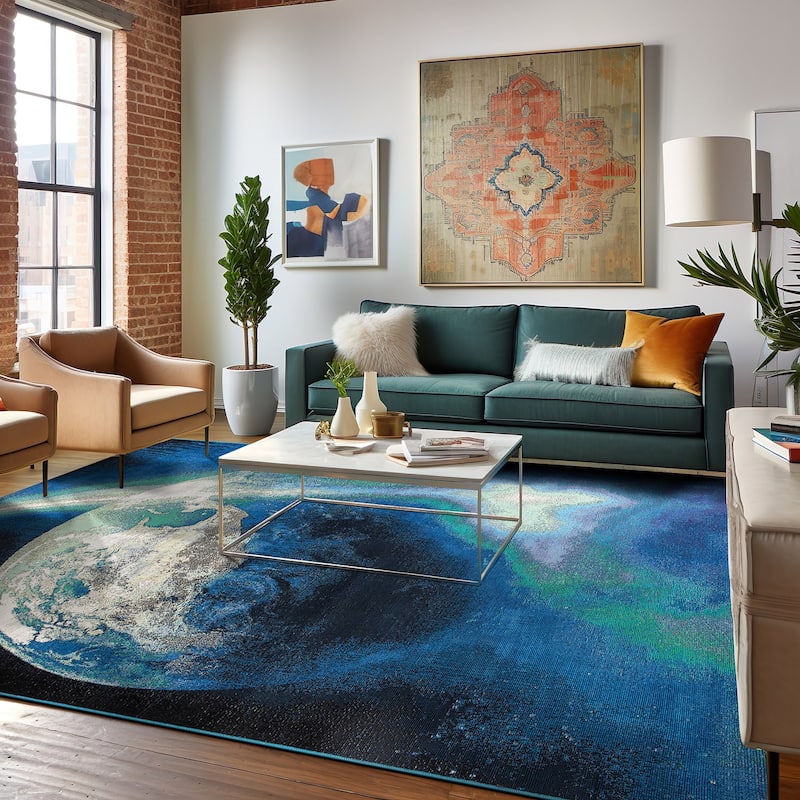 World Rug Gallery Galaxy Collection Adventure Earth Indoor/Outdoor Area Rug - 6' 6" X 9'