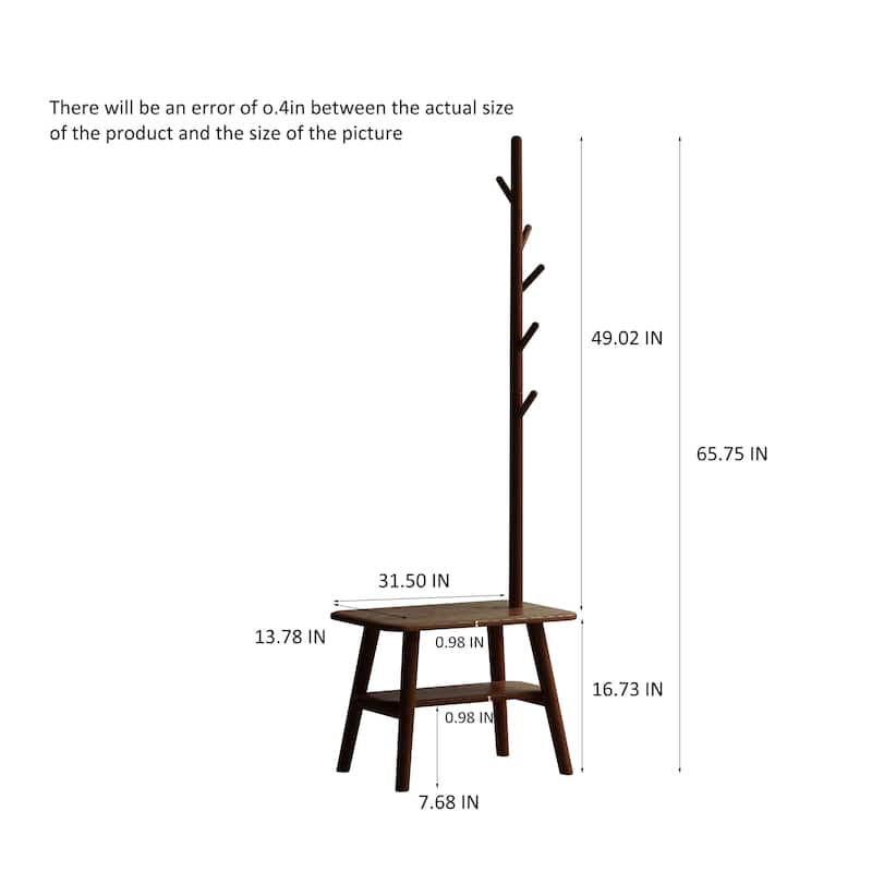 GDFStudio - Lanaster Mid-Century Modern Solid Wood Storage Bench with Shoe Rack & Coat Hanger for Entryway and Living Spaces