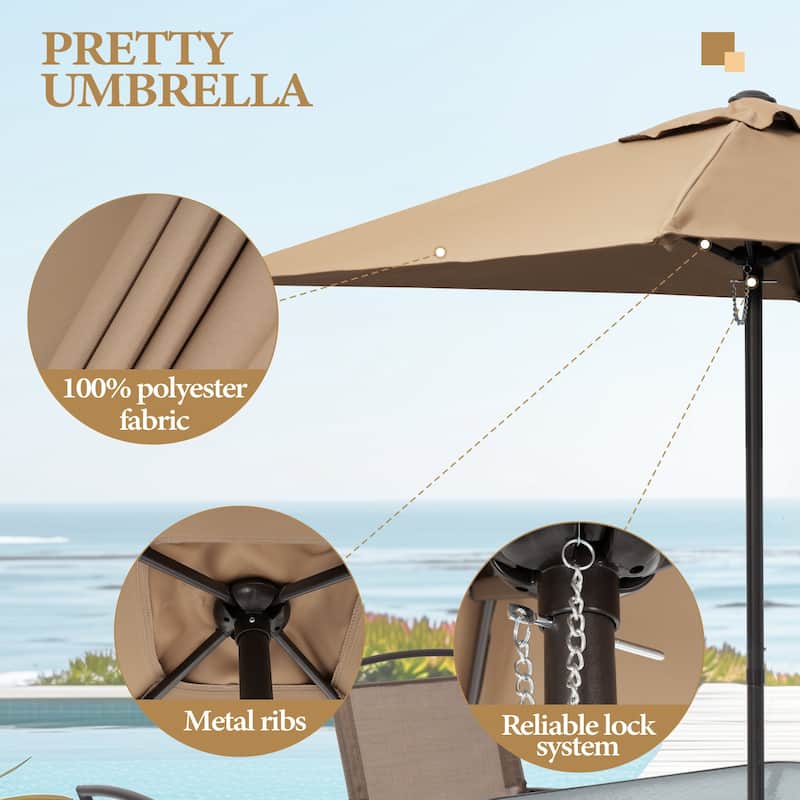 6 PCS Outdoor Patio Dining Set with 4 Folding Chairs, Glass Table Umbrella without Base - See the details