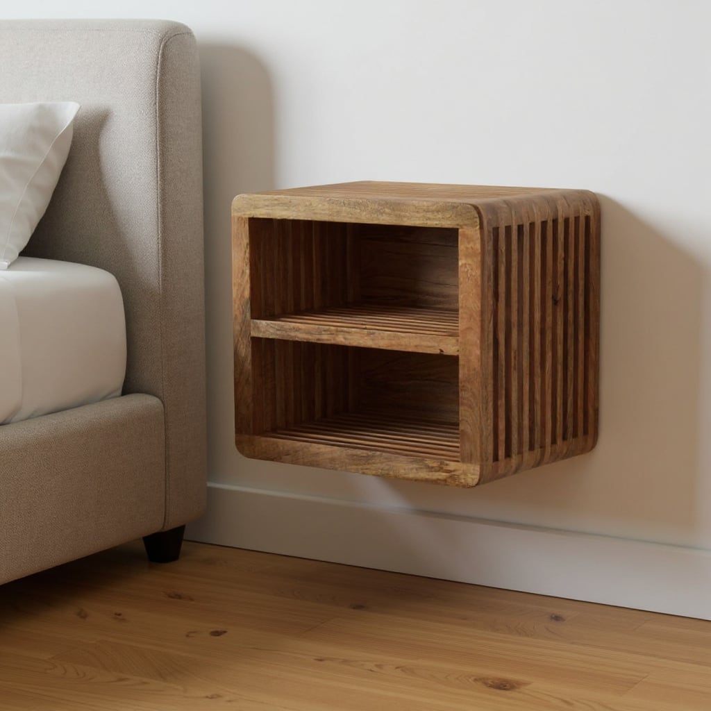 HomeRoots 18" Brown Solid Wood Carved Geometric Floating Nightstand