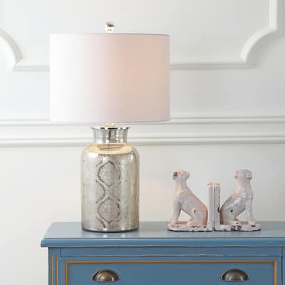 Emilia 24.5" Trellis Pattern Glass LED Table Lamp, Mercury Silver by JONATHAN Y