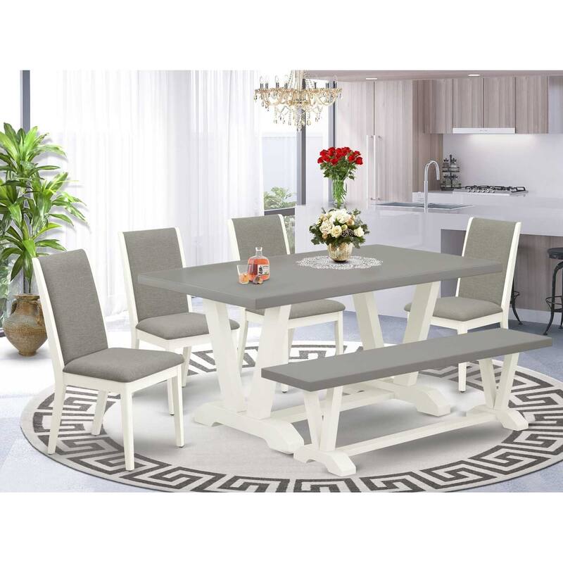 HomeStock 6-Piece Natural Oak Finish Solid Wood Top dining Table with 1-Bench and 4-Chairs