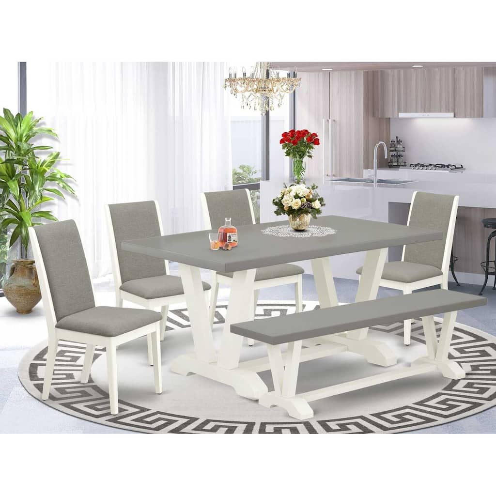 HomeStock 6-Piece Natural Oak Finish Solid Wood Top dining Table with 1-Bench and 4-Chairs