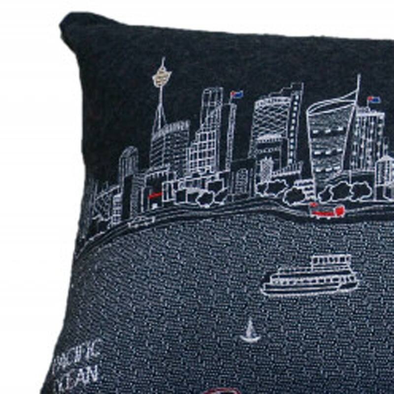 HomeRoots 46" Black Sydney Nighttime Skyline Lumbar Decorative Pillow