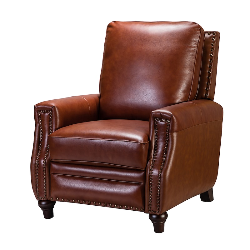 Cigar Mid-century Modern Genuine Leather Recliner with Solid Wood Legs and Nailhead Trim by HULALA HOME