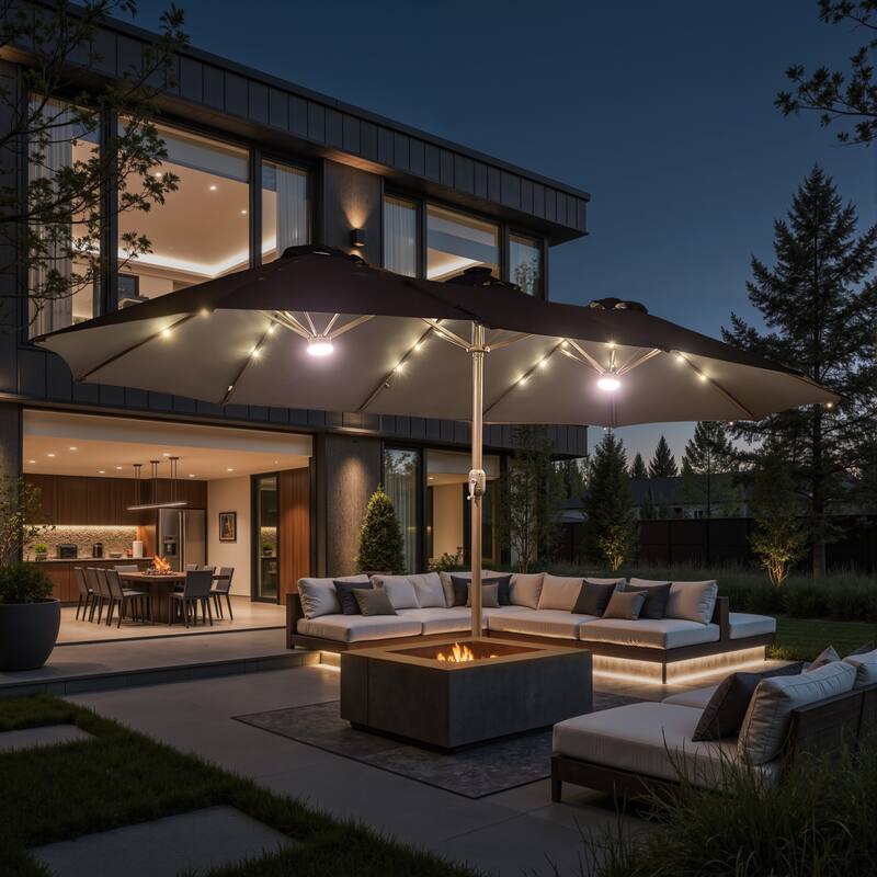 OVIOS 15 ft Double Side Patio Outdoor Umbrella Extra Large with Crank & Light