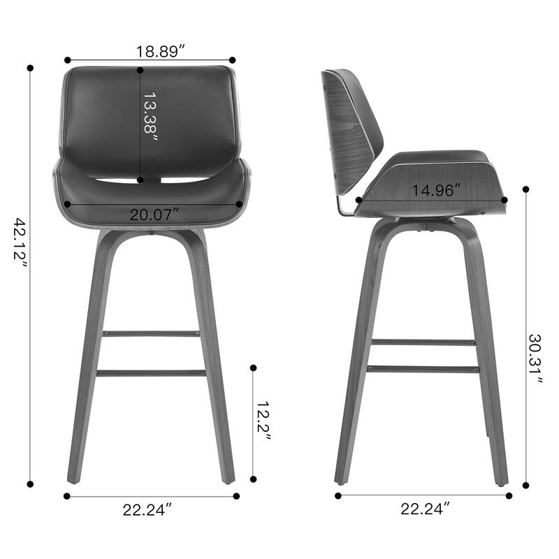 Beate Black Faux Leather Bar Stool with Walnut Wood Legs