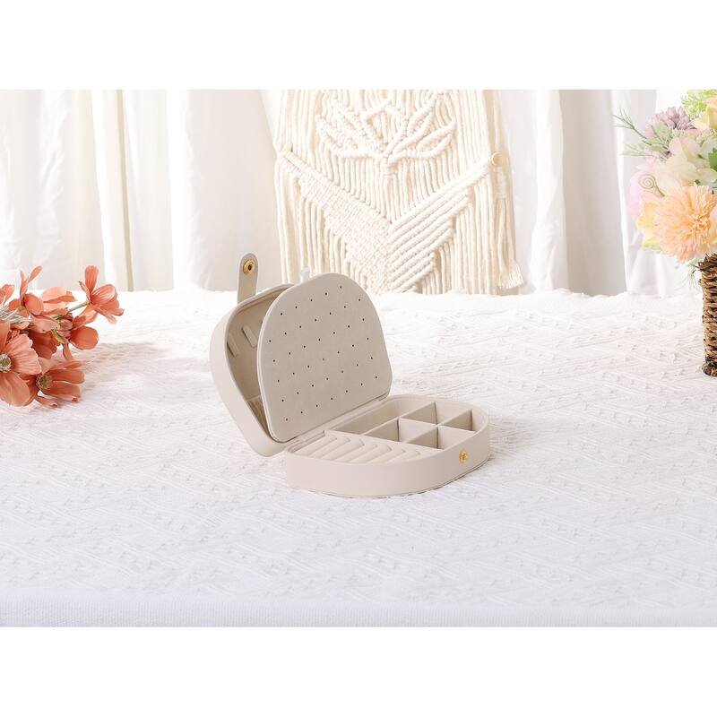 Travel Size Jewelry Box, Small Portable Seashell-Shaped Jewelry Case, PU Leather Mini Jewelry Organizer - 17x12x5cm
