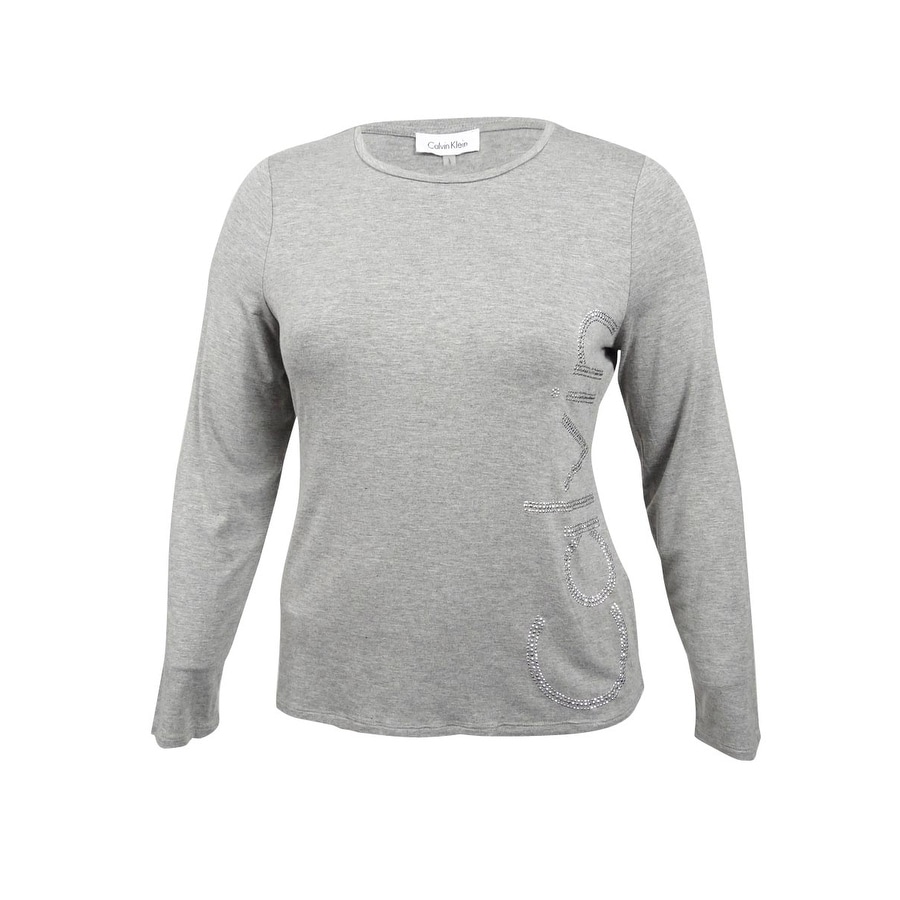 Shop Calvin Klein Women S Studded Logo T Shirt L Heather Grey Heather Grey L Overstock 19887581