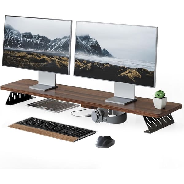 3 Shelf Computer Monitor Riser Wood Desktop Stand With Adjustable Length And Angle, Desk Accessories TV Stand - Home Furniture And Wooden Furniture Price