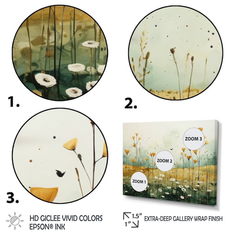 Designart "Whispering Meadows I" Abstract Collages Framed Canvas Wall Art