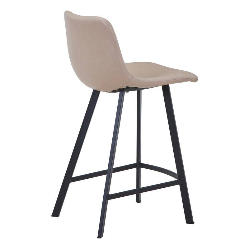 Elland Modern Minimalist Leather Upholstered Bar Stool with Accent Black Metal Base and Back Support for Home Bar or Kitchen