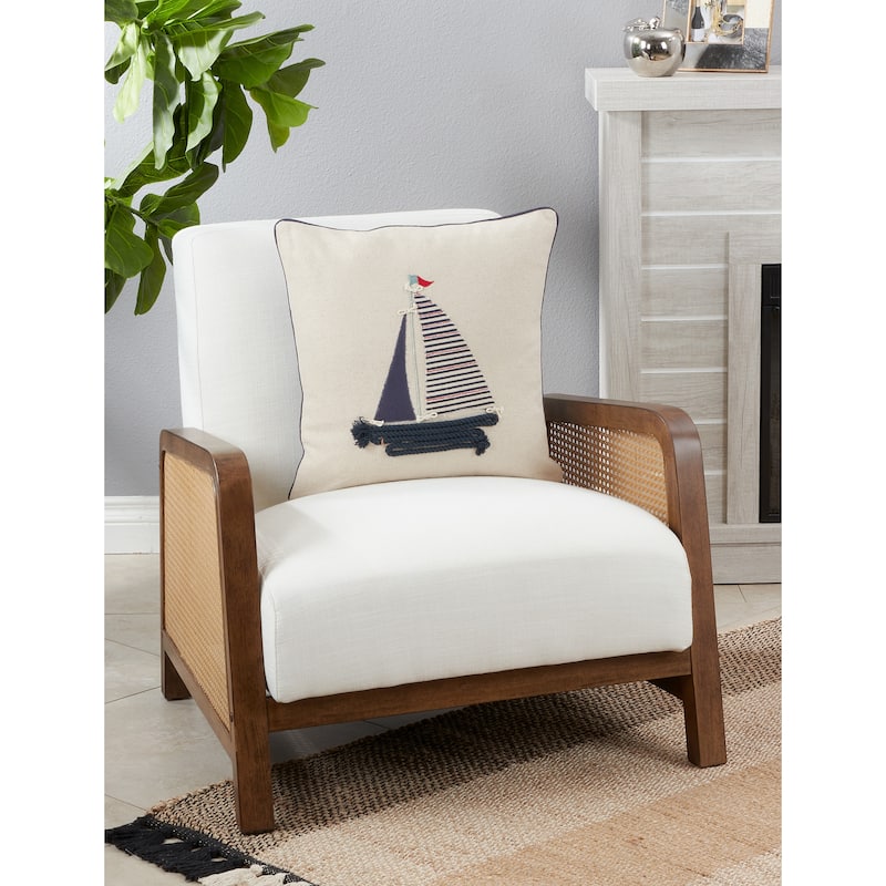 Sail Boat Appliqué Throw Pillow