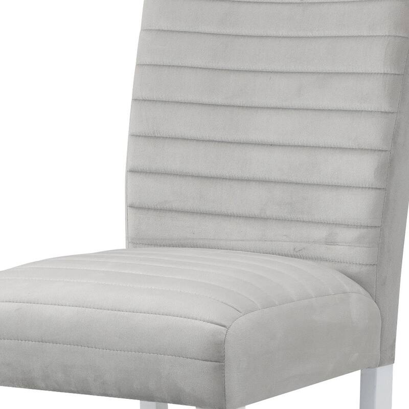 HomeRoots Set of Two 25" Gray and White Velvet and Solid Wood Counter Height Bar Chairs