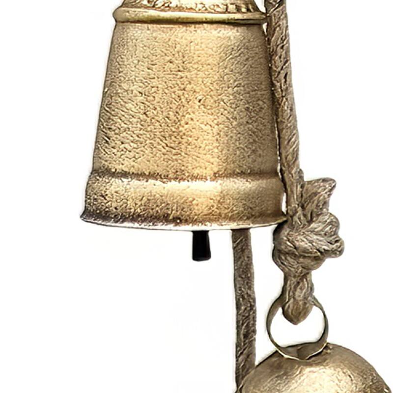 Zema Rustic Iron Hanging Bells Wall Decor, Cylindrical Cowbell on 28 Inch Jute Rope, Antique Gold