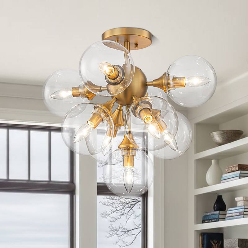 Funky 9-Light Tiered Glass Globe Bubble Semi Flush Mount 20.5in