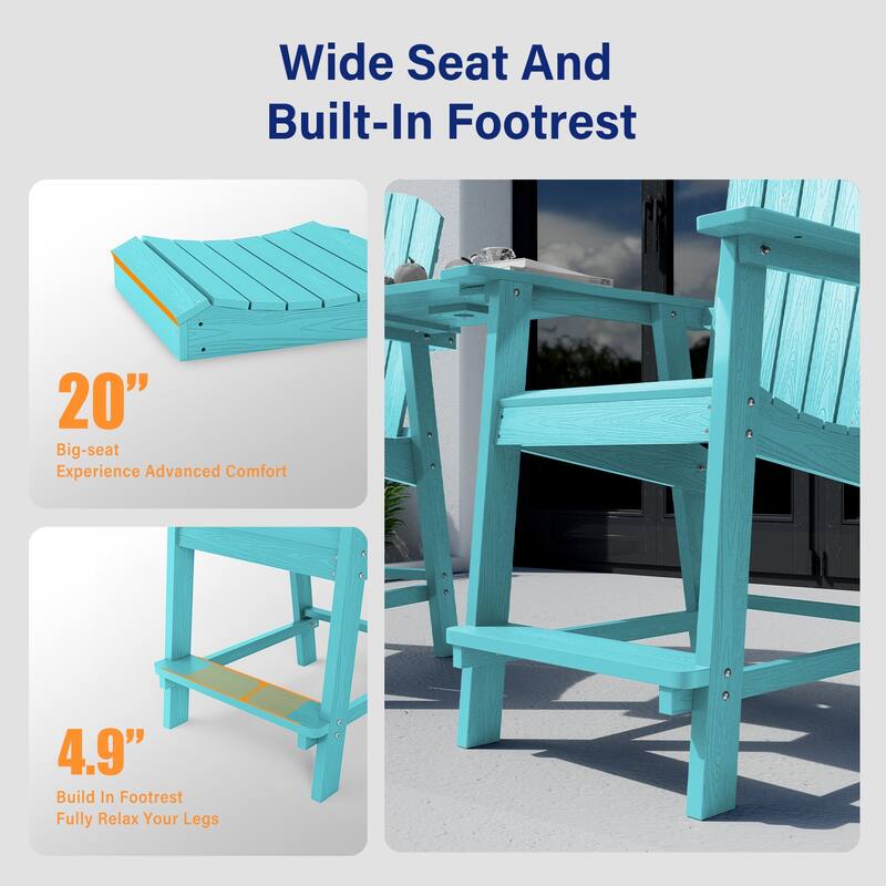 WINSOON 3PCs Tall Adirondack Chairs, Weather Resistant HIPS Balcony Chairs with Connecting Tray and Umbrella Hole