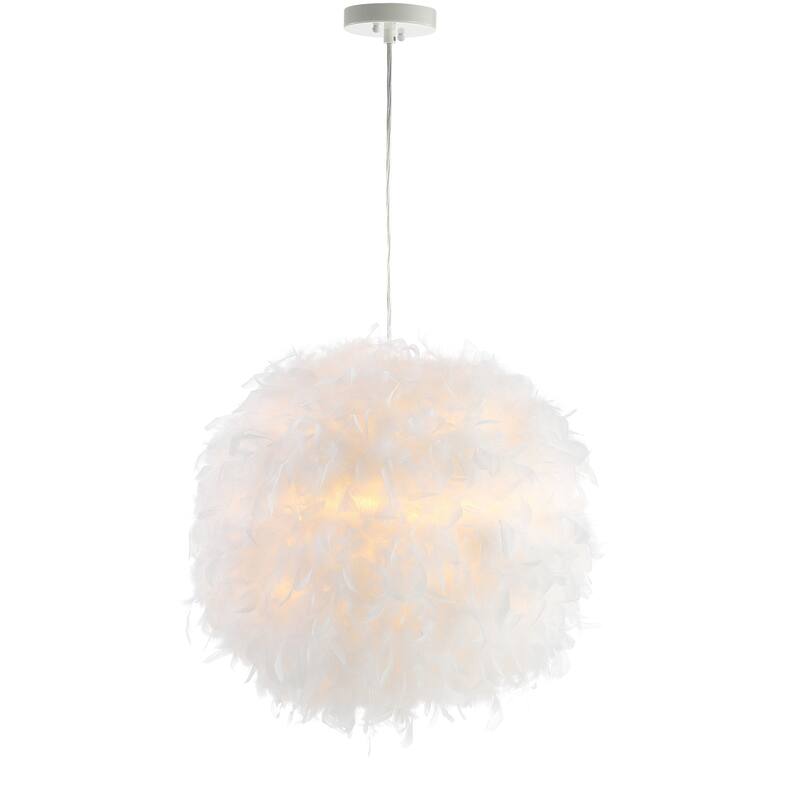 Simon 19" Feather Metal Adjustable LED Pendant, White by JONATHAN Y