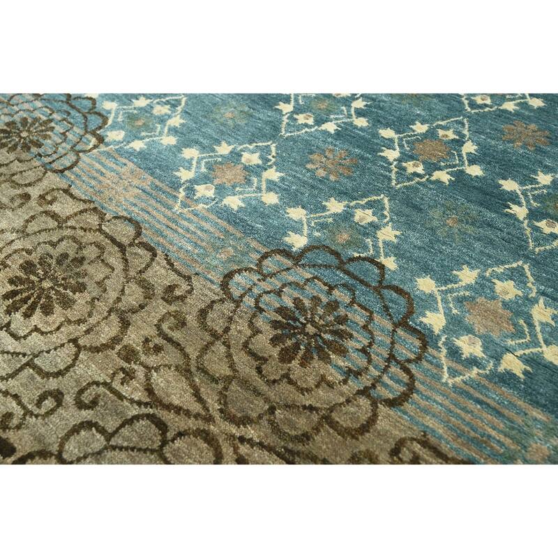 LoomBloom Teal Hand Knotted Transitional Oushak Wool Area Rug - 3' 10'' x 5' 11''