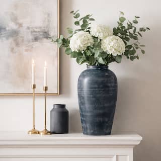 Textured Terracotta Vase with Distressed Finish - Tall Flower Vase