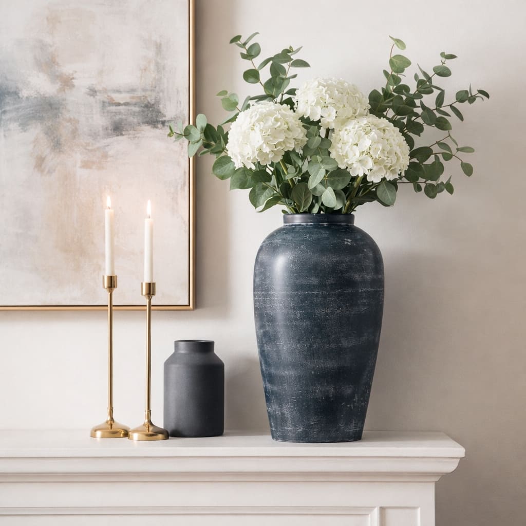 Textured Terracotta Vase with Distressed Finish - Tall Flower Vase