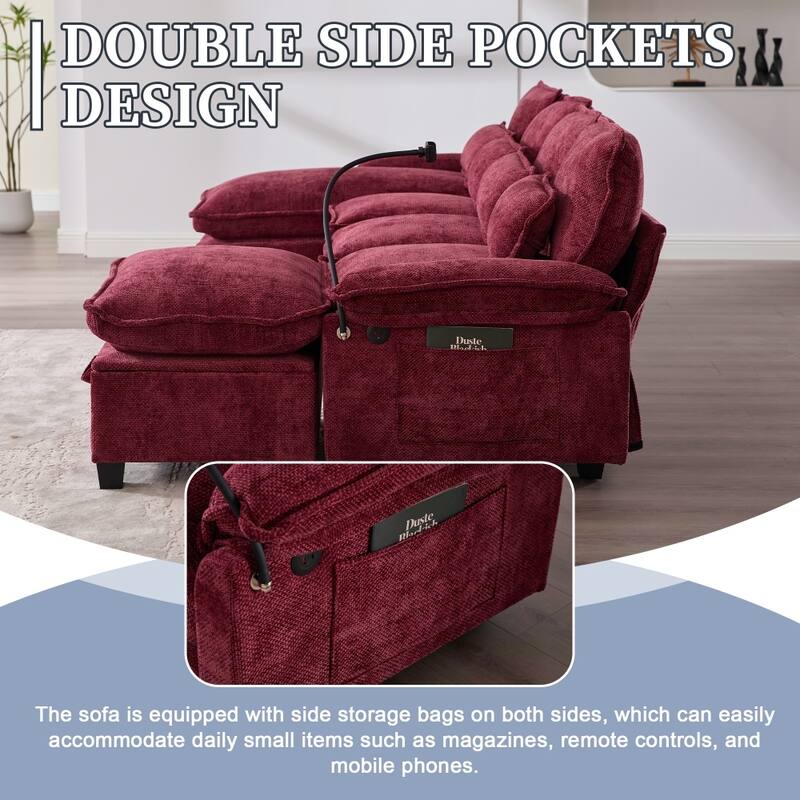 106.69" Modular U-shaped Sectional Sofa with Chaise Lounge and Ottoman, Pillows