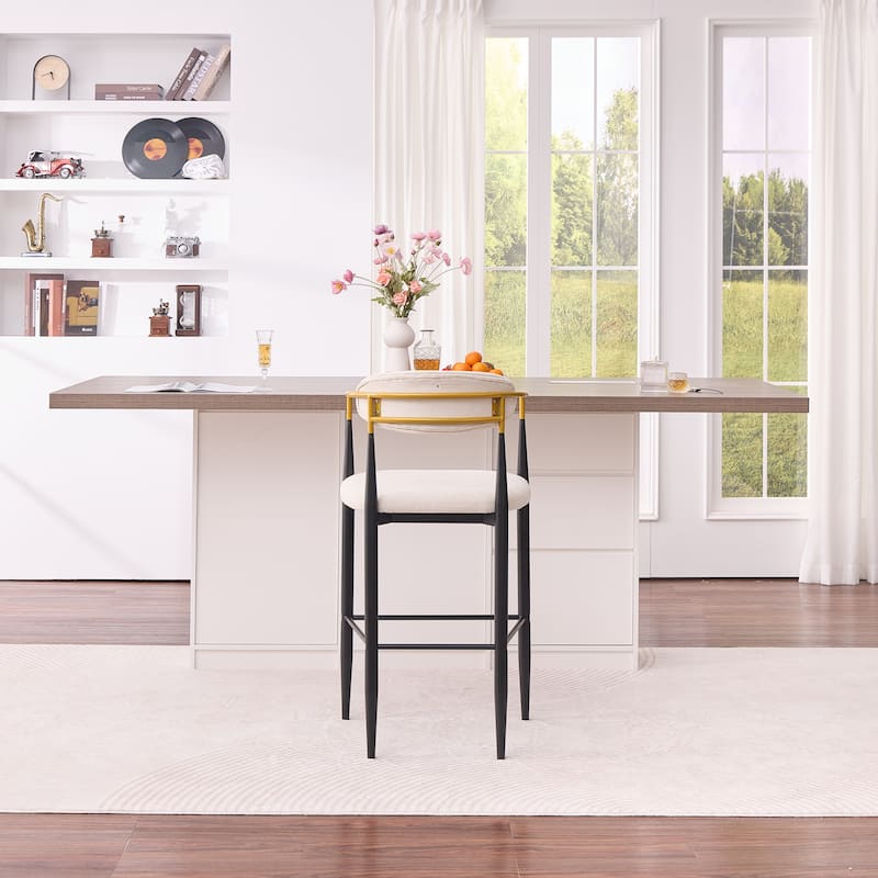 Modern Upholstered Bar Stool with Gold-Accented Armrests - 23" Seat Height,Ergonomic Design for Kitchen Island,2PCS/CTN