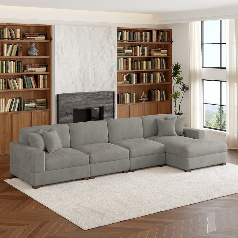 Modern Oversized Chenille Modular Sectional Sofa With Chaise - Grey/4 Piece - Right Facing