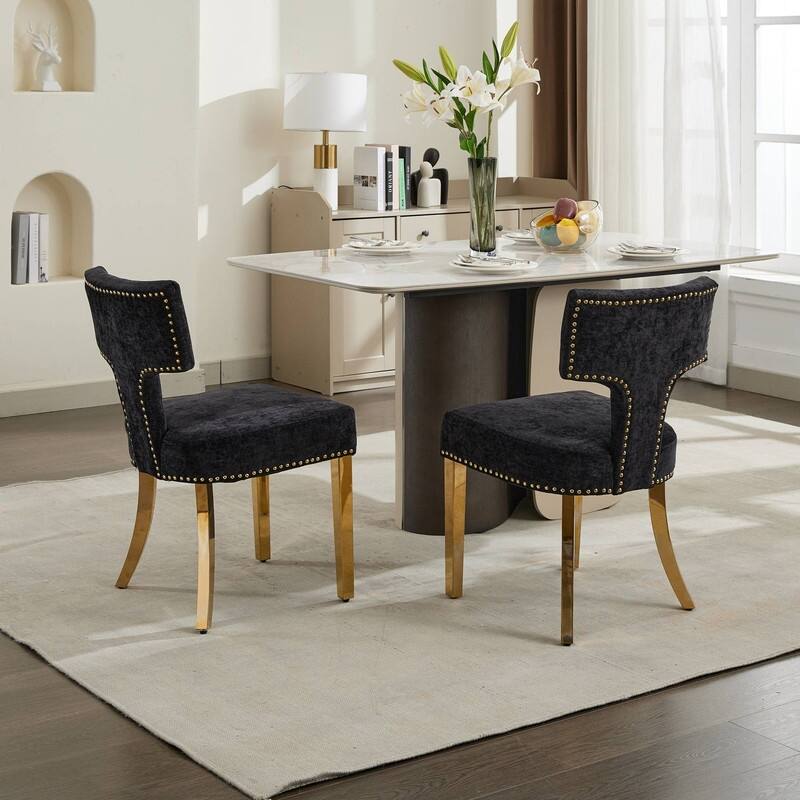 Dining Chairs Set of 2, Accent Chair Curved Backrest ,Kitchen Chairs with Golden Stainless Steel Plating Legs