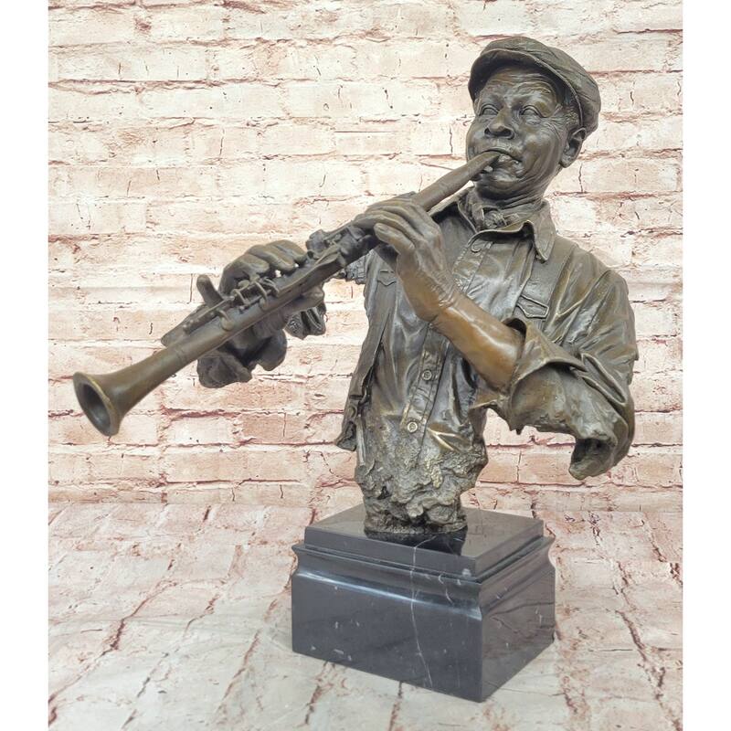 Jazz Clarinet Player Bronze Bust Sculpture - Mid-Century Music Art